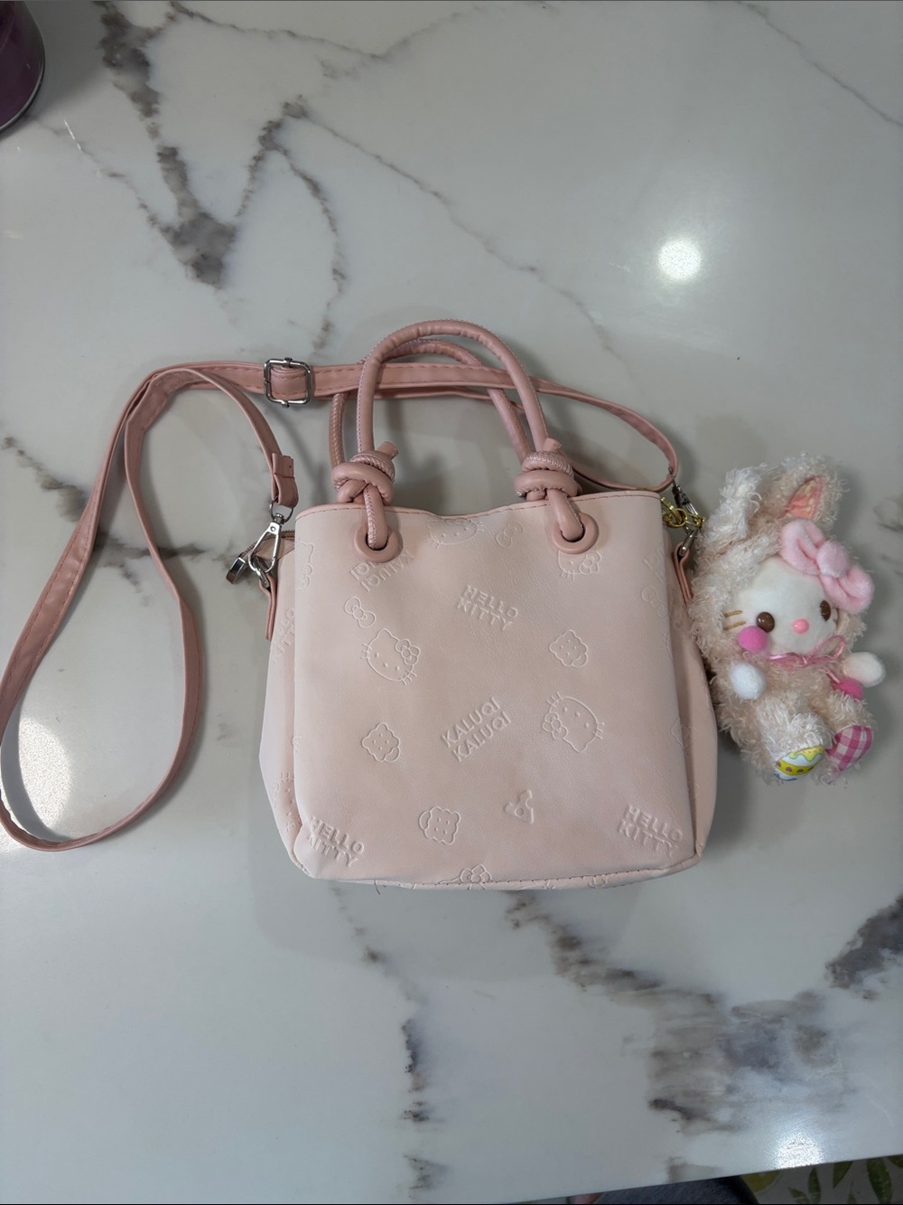 Cute Pink Mini Crossbody Handbag with Hello Kitty Embossing